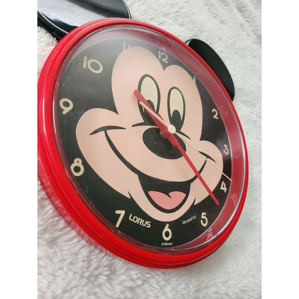 Vintage Disney Mickey Mouse Lorus Wall Clock Red w/ Black Ears Japan Movt Works